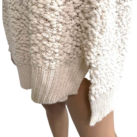 Hooded Popcorn Chenille Pullover Sweater Drawstring Women S/M Ivory Cozy Slouchy - Picture 6 of 9